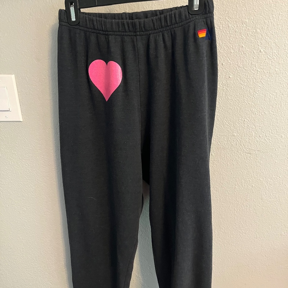 Aviator Nation Glitter Heart Sweatpants - M